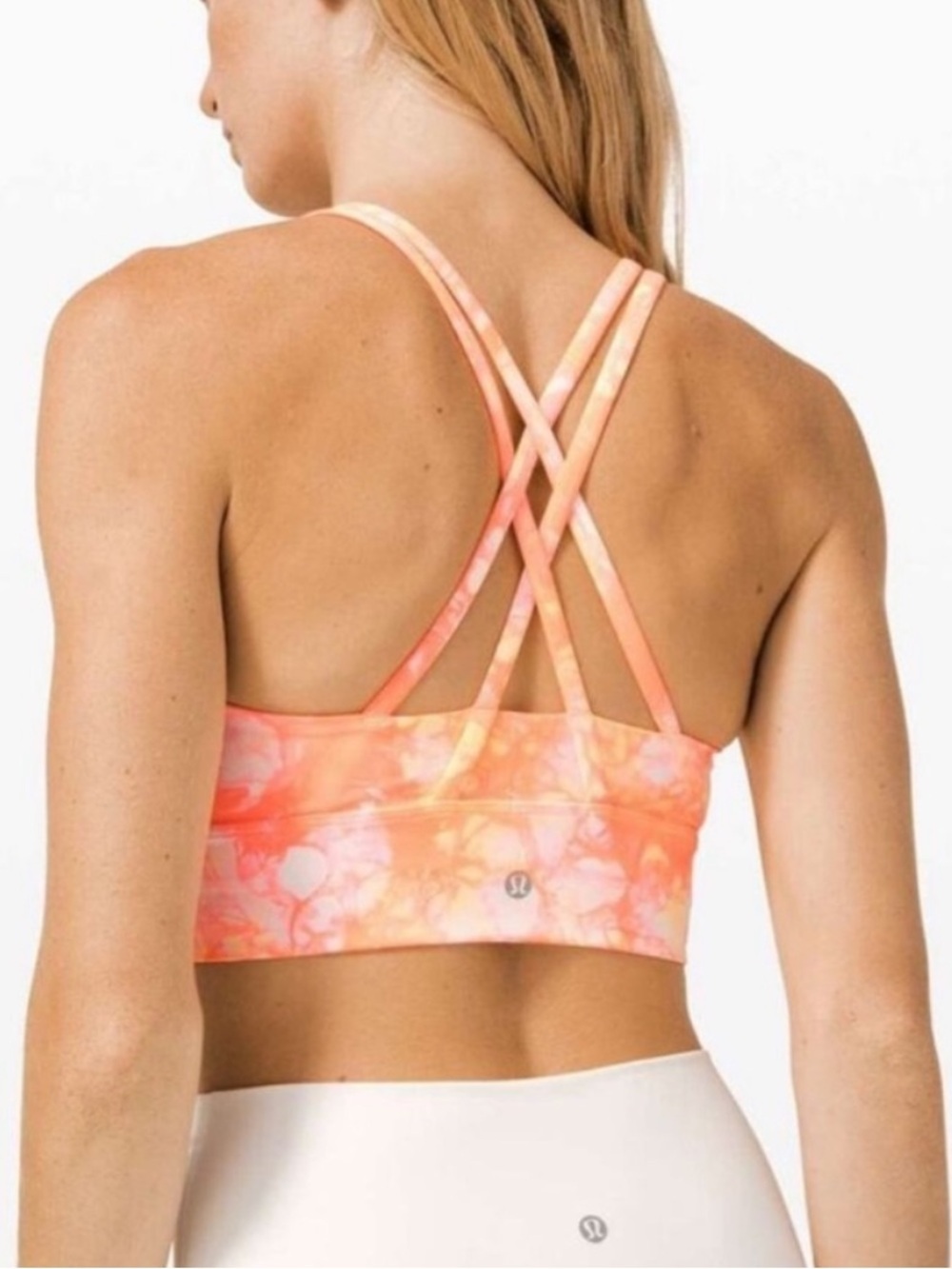 Lululemon Energy Bra High Neck Long Line Shibori Orange Tie Dye Size 4